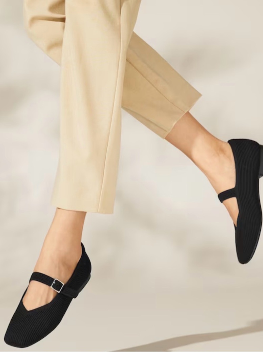 VIVAIA Margot Mary Jane Square-Toe Knit Flats - Black - Size 10 EUR 41.5